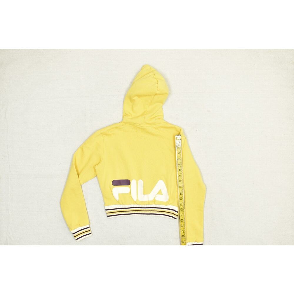 FILA Yellow Cropped Hoodie Women's Regular Size XS with Striped Cuffs - Picture 7 of 8